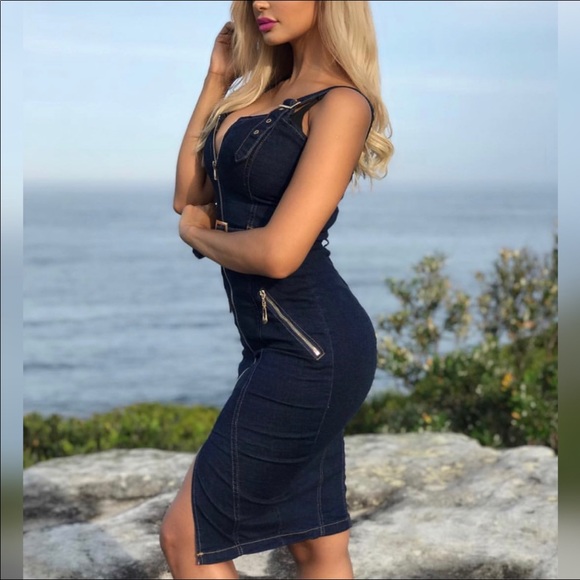 🔥5 ⭐️ Denim Goddess - Denim ZIP Up Dress - Picture 4 of 8